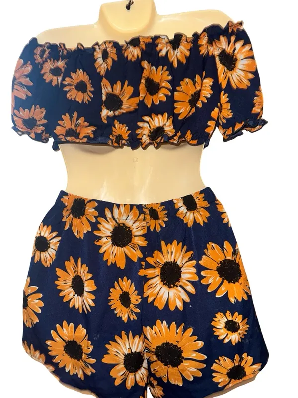 SHEIN Navy Floral Sunflower Print Two-Piece Set - Image 3