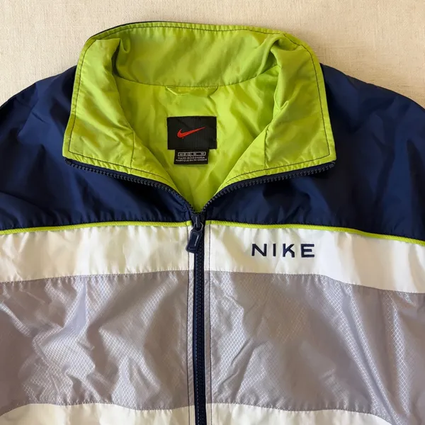 Nike Vintage 90s Colorblock Full Zip Windbreaker Jacket Women Medium Navy Blue - Image 9