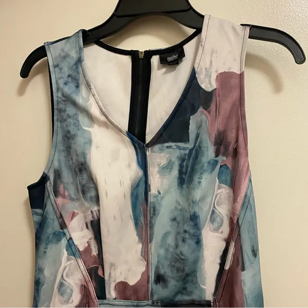 Mossimo Womens Color Splash Shift Mini Dress M Medium Bust 36” Teal Brown Cream - Image 3