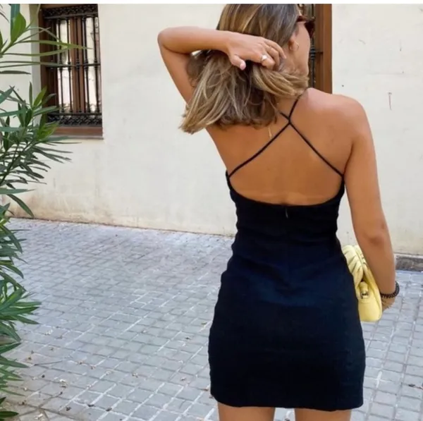 ZARA textured draped little black mini dress - Image 3