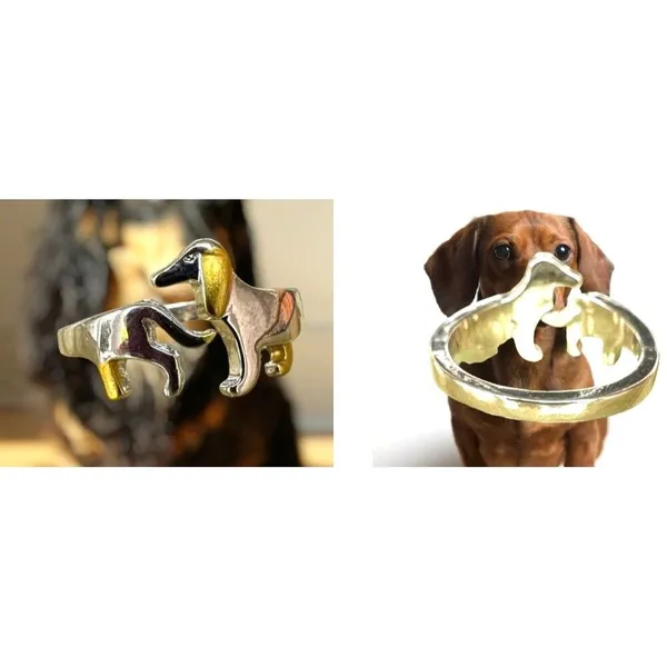 Handmade Dachshund Ring Pinkie Pull Apart Doxie Dog Rescue Metals Weiner Doxie We… - Image 5