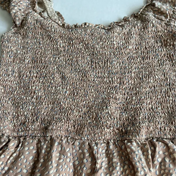 Jessica Simpson smocked sleeveless jumpsuit beige with ivory speckle size xs - Image 3