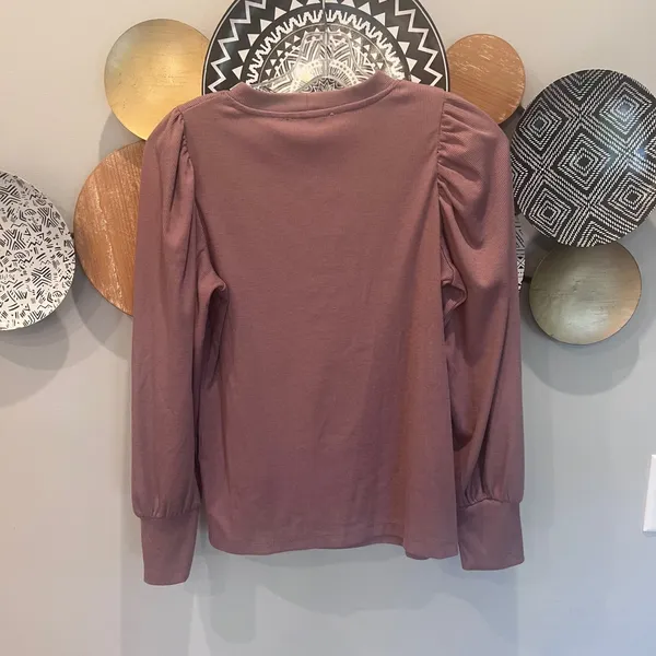 Philosophy Republic Clothing Mauve Ribbed Puff Sleeve Top Small - Image 3