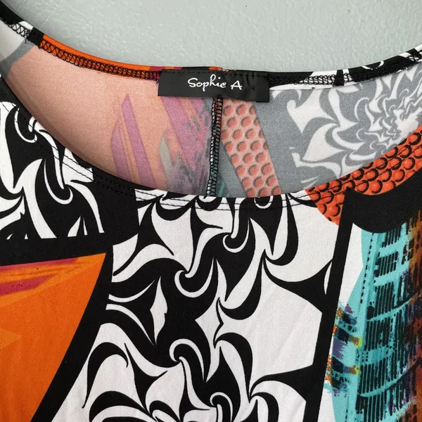 Sophie A Dress Size XL Bright Travel Knit Easy Care Dopamine Artsy Art to Wear - Image 6