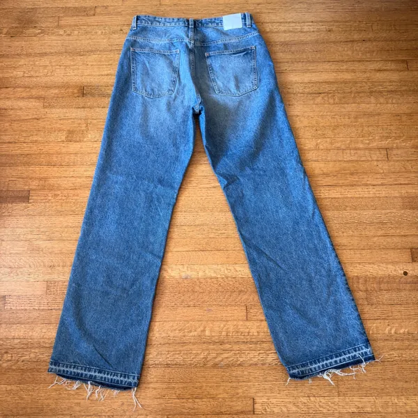 Zara Womens High Rise Wide Leg Jeans Blue Medium Wash Raw Hem Size 8 8228/221 - Image 4