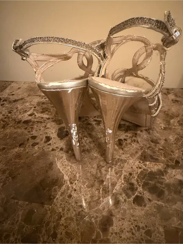 GUESS Metallic Gold Strappy Heeled Sandals - Image 5