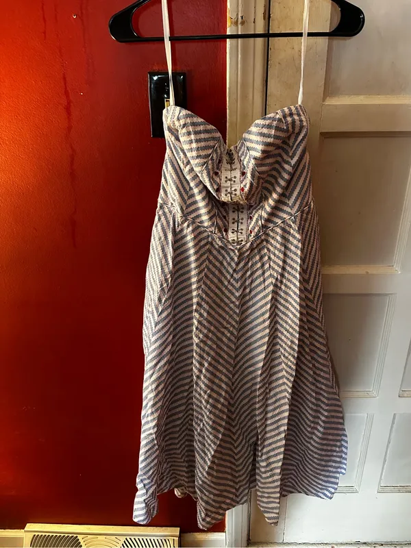 Anthropologie Maeve Strapless A-Line Midi Dress Chevron Coastal Nautical Boho - Image 7