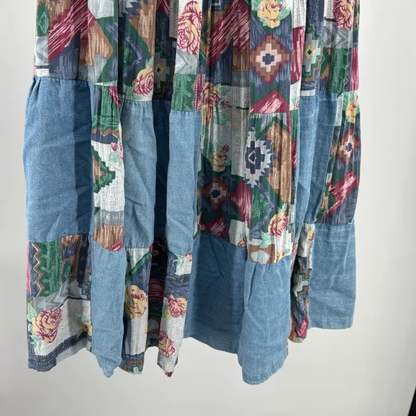 VTG River Ridge patchwork denim floral southwest maxi midi M cottage country - Image 7