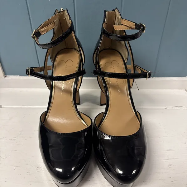 Jessica‎ Simpson Platform Chunky Heel Shoe Double Ankle Straps Black Women's 7 - Image 5