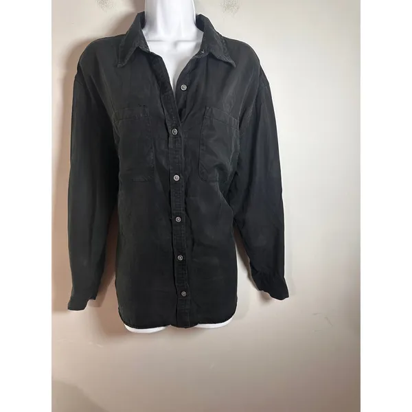Banana Republic‎ Womens Black 100% Lyocell Utility Shirt Long Sleeve Relaxed L - Image 2