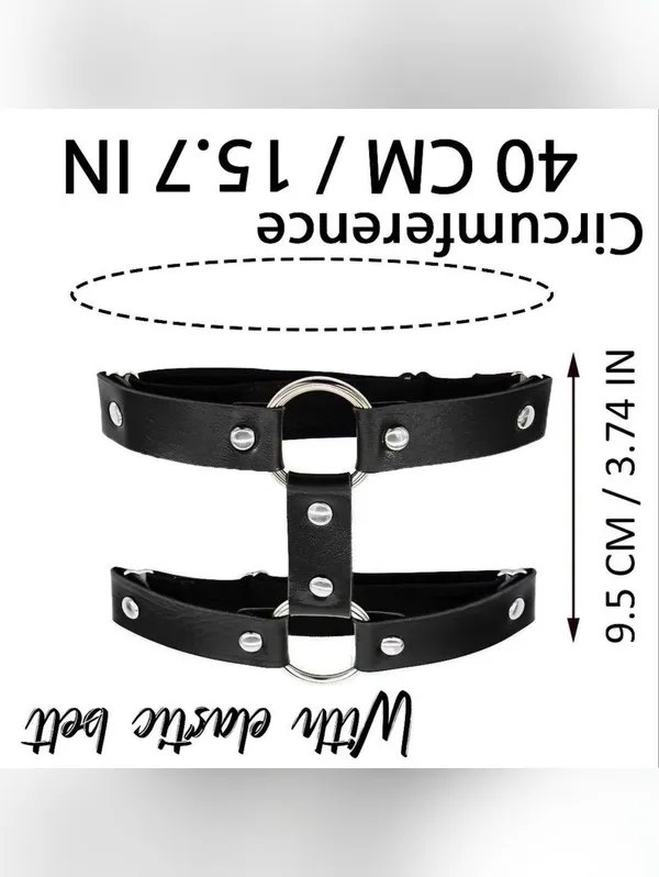 Black Leg Harness Faux Leather Style‎ With Metal Rings And Studs - Image 6