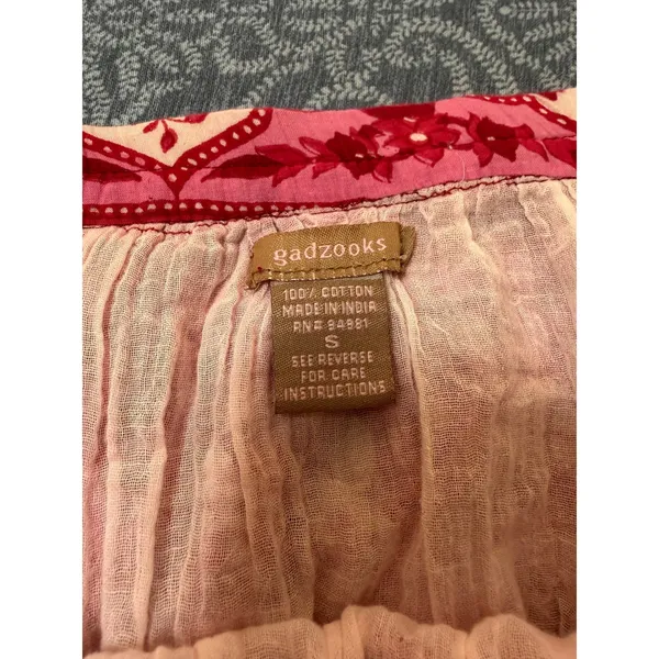 intage Gadzooks Floral Tiered Peasant Maxi Skirt Red Pink Lace Flaw Size Small - Image 3
