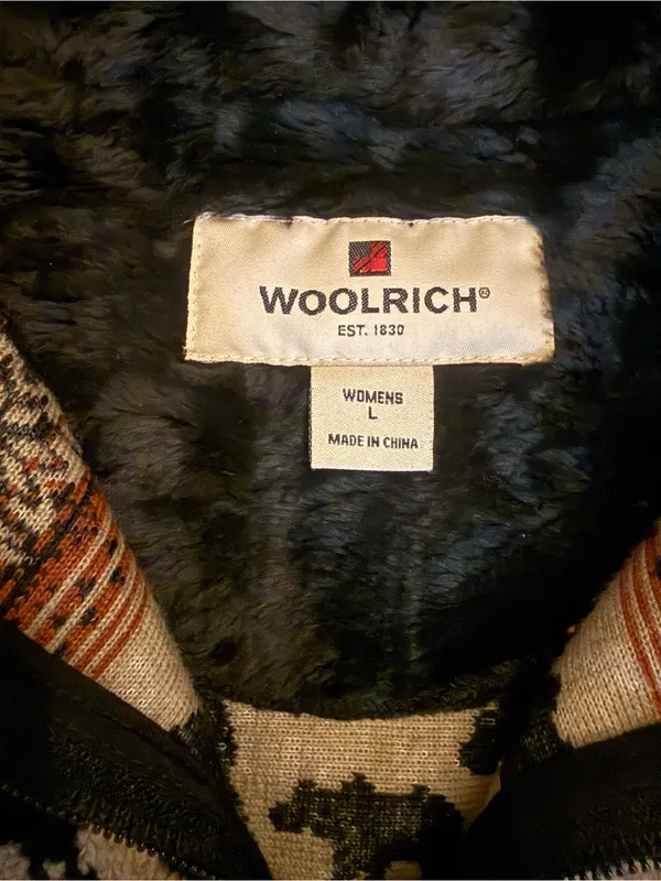 Woolrich Womens Fuzzy Faux Fur Fleece Size Large Zip Up Bears Nordic Geometric - Image 2