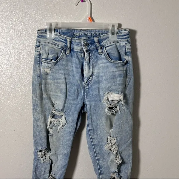 American Eagle Distressed Hi-Rise Jegging Crop Light Blue Women's Jeans size 4‎ - Image 3