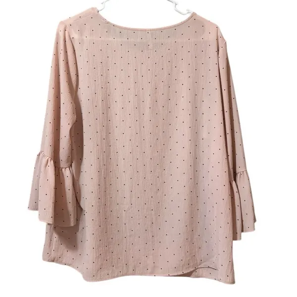 ELLE Women Size L Bell Sleeve Blouse Pink Polka Dots Polyester‎ Lightweight Boho - Image 2