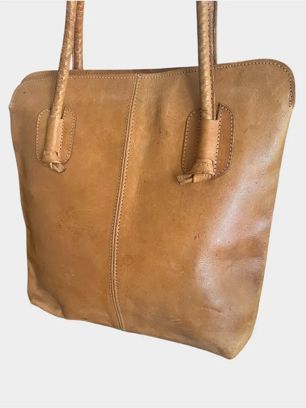 Vintage Mexican Hand Tooled Leather Tote Floral Carved Western Boho Shoulder Bag - Image 4