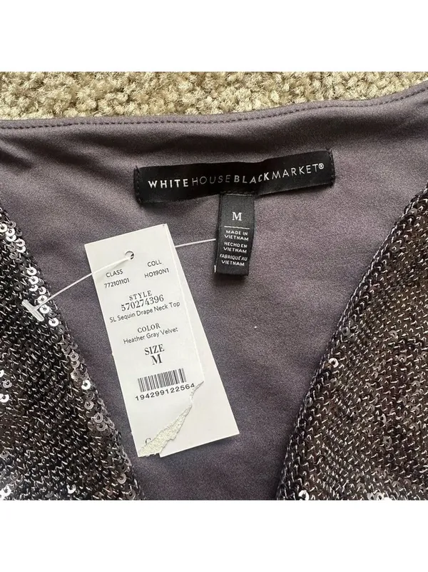White House Black Market Sequin Cowl Neck Top Medium - Image 5