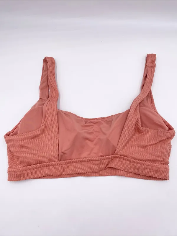 Aerie Scoop Neck High Cut Cheeky Bikini Set Size XL Salmon Pink Textured Knit - Image 3
