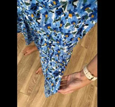 Stretchy Side Cutout Midi Maxi Floral Small Blue Summer Dress - Image 3