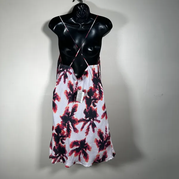 Area Stars Mini Slip Dress Women's Large White Pink Palm Print Spaghetti Strap - Image 5