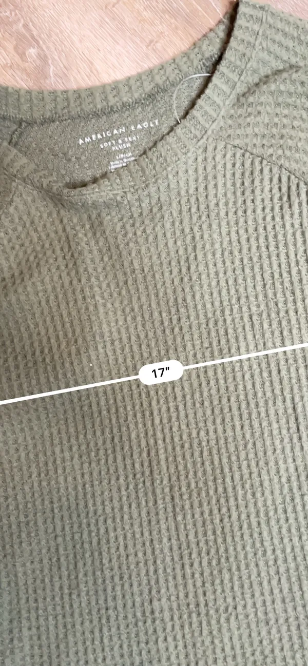 American Eagle Soft & Sexy Plush Waffle Knit Olive Green Tee - Image 3