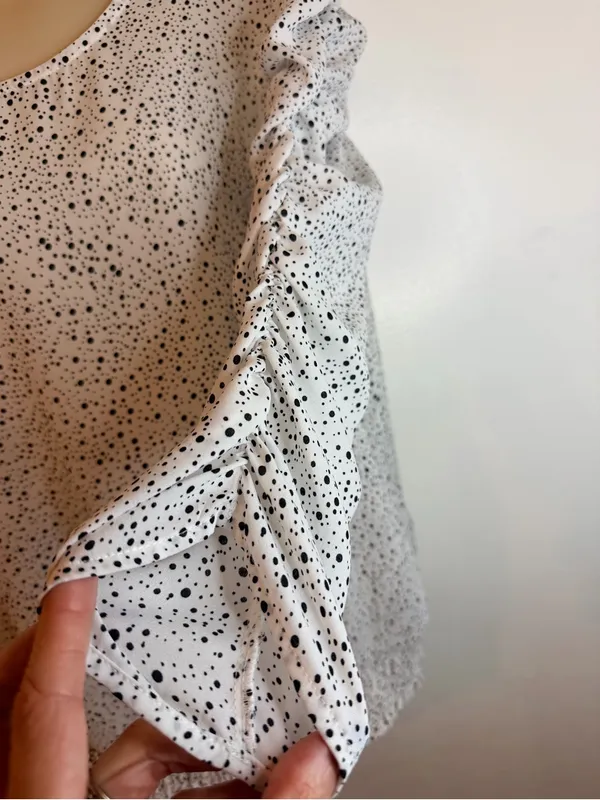Adrianna Papell Polkadots Print Smocked 3/4 Sleeve Blouse White Black M - Image 6