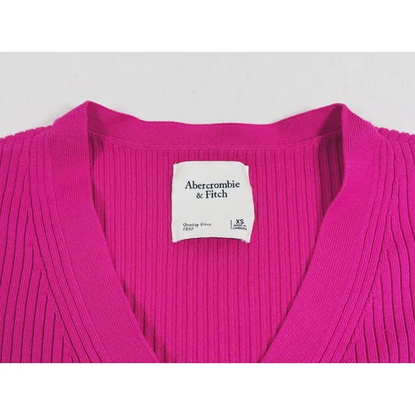 Abercrombie & Fitch Ribbed Cardigan Sweater Size XS Fuchsia Pink Preppy Y2K - Image 4