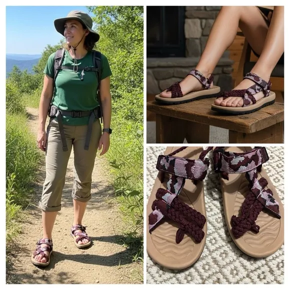 MEGNYA Burgundy and Pink Athletic Sandals - Image 2