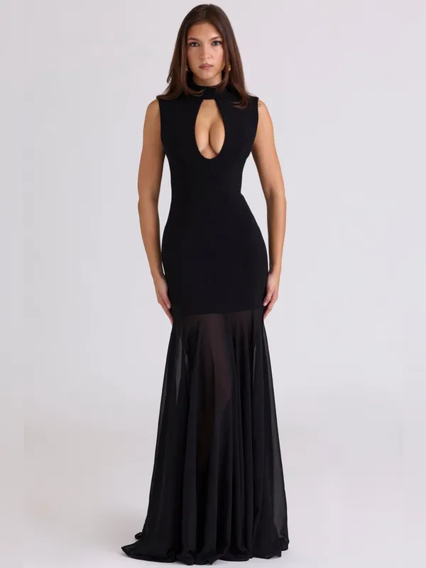 House of CB RAPHAELLA Black Keyhole Maxi Dress NWOT size L - Image 8