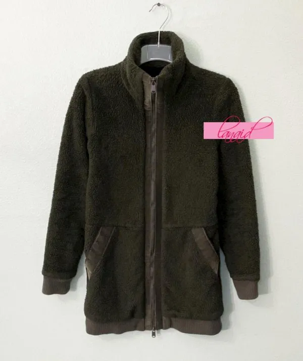 Athleta Tugga Coat Aspen Olive Long Edgy Sherpa Shearling Fuzzy Teddy Jacket XS - Image 3