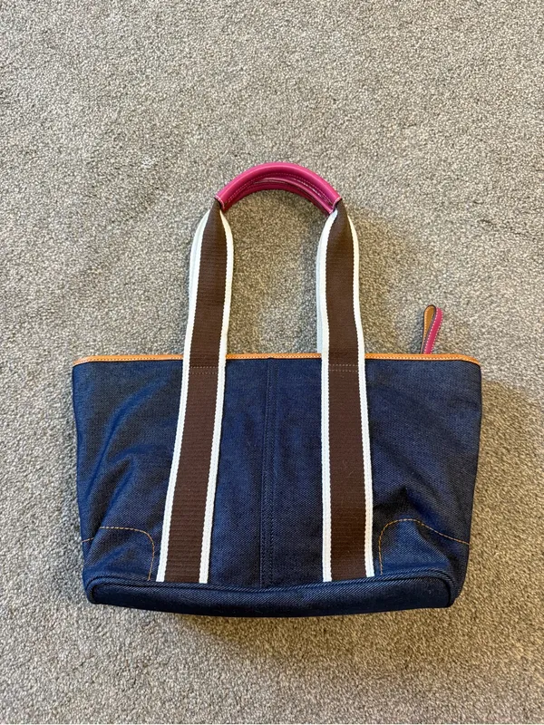 Vintage Y2K 2004 Coach Hampton Denim Tote Bag 4498 Leather Canvas Handles - Image 2