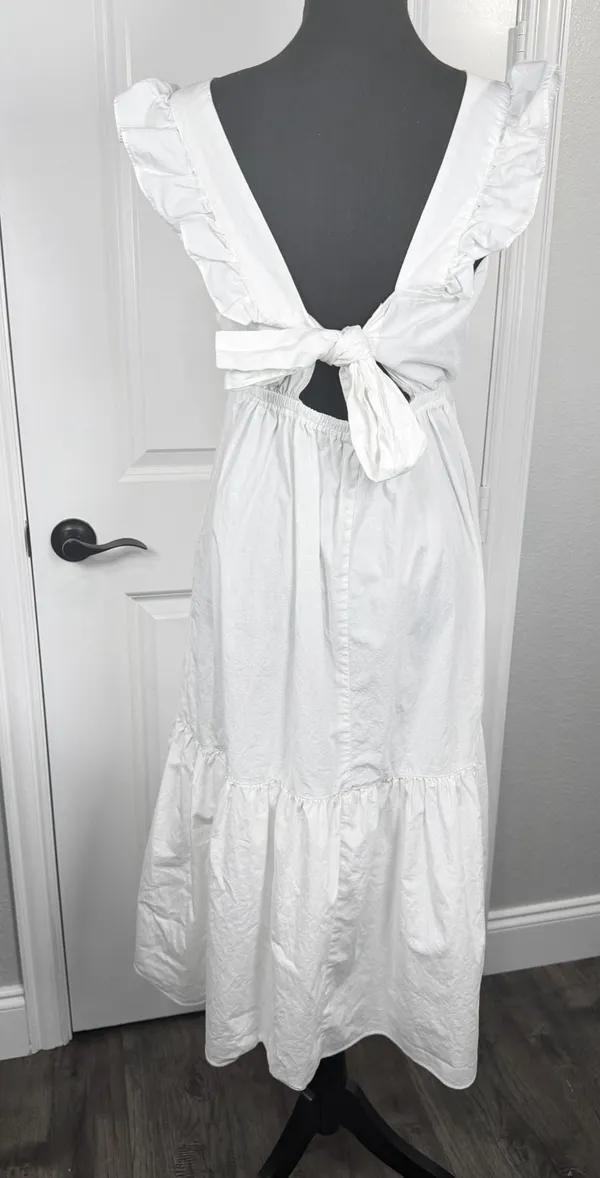 Scoop White Ruffle Strap Tiered Tie-Back Midi Dress, Size M (8-10) - Image 5