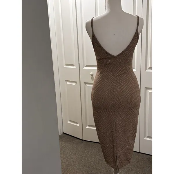 Privy Gold Mesh Padded Sequin Bodycon Keyhole Dress Party Cocktail Sleeveless XS - Image 10
