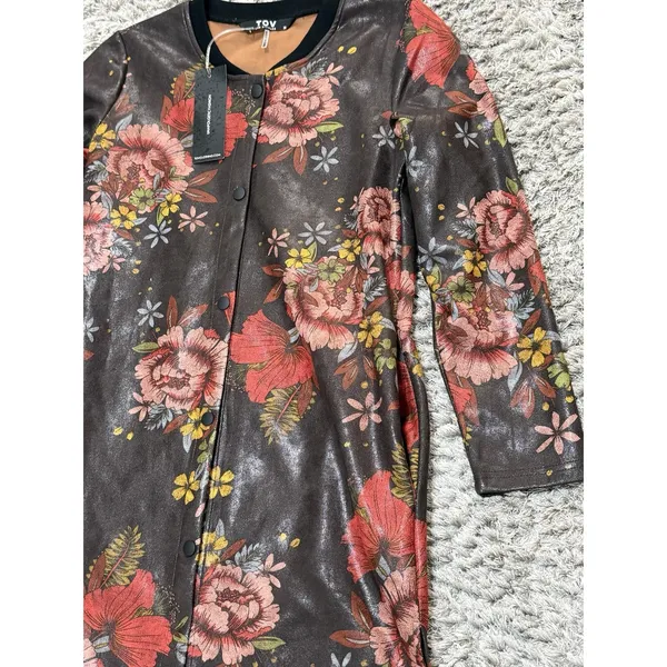 TOV Los Angeles Faux Leather Floral Snap Front Coat Dress Jacket Duster 38 NWT - Image 9