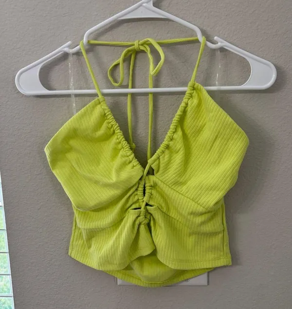 Wild Fable Green Crop Tank Top Ruched Tie Front - Image 2