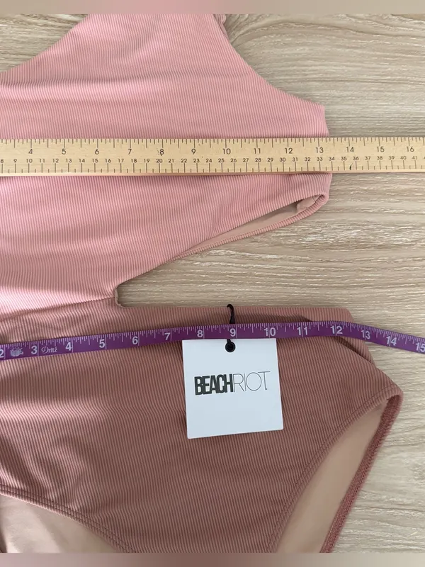 Beach Riot Medium NEW Claire One-Piece Rib Swimsuit Mauve Pink One Shoulder Knot - Image 9