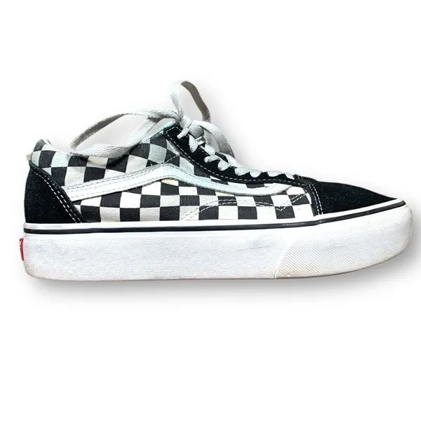 Vans Old Skool Platform Checkerboard Black White Suede Sneakers Woe 8.5 Classic - Image 6