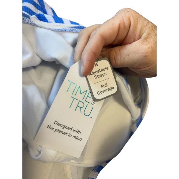 Time and Tru Blue White Stripe One Piece Swimsuit‎ Tankini Style Size M - Image 6