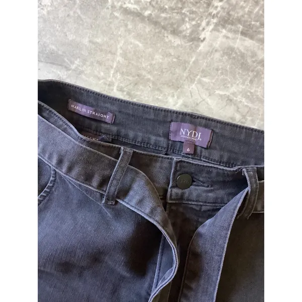NYDJ Marilyn Straight Leg Jeans Charcoal Gray Tie Belt Trousers Size 6 - Image 2