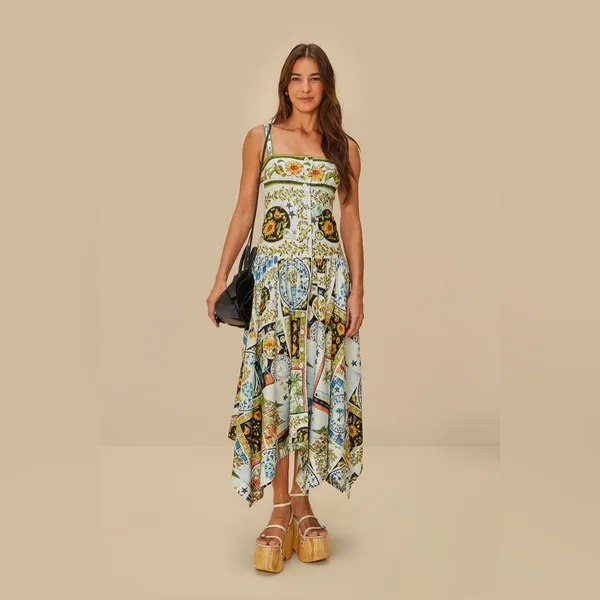 Farm Rio Multicolor Latin Trip Scarves Organic Cotton Midi Dress S - Image 4