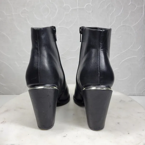 ALDO Leather Ankle Boots Womens 6.5 Black Gold Plate Block Heel Pointed Toe - Image 8