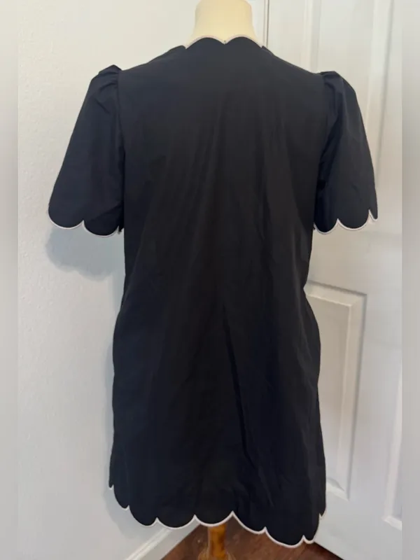 Entro Scallop Edge Dress Retro Cut Pockets Button Front Puff Sleeve Med *READ* - Image 4