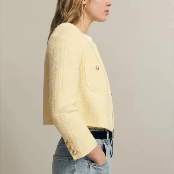 CeCe Butter Yellow Tweed Blazer SIZE 0 Lady Jacket Boucle Career Designer $149 - Image 3