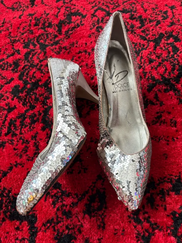 Silver Vintage Sequin Heels Size 10 - Image 2