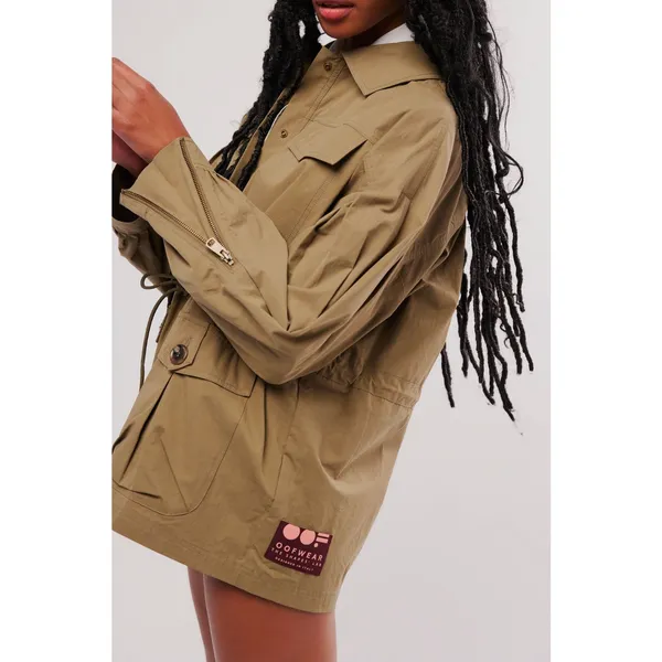 Free People OOFWEAR Oversized Khaki Cotton Rain‎ Duster Jacket Size 12 NWT - Image 15