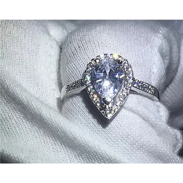 Boutique NEW Women's 3Ct Rhodium S925 Pear Halo‎ Teardrop Engagement Ring, Size 7 - Image 2