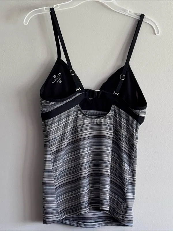 Athleta Black and Gray Striped Tankini Swim Top XS - Image 2