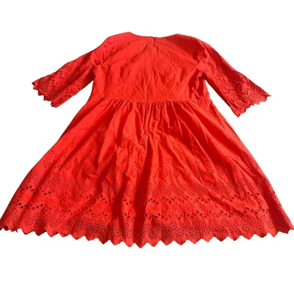 Madewell A-Line Dress Eyelet Cutout Trim 3/4 Sleeves Cotton Size 10 Women's - Image 6