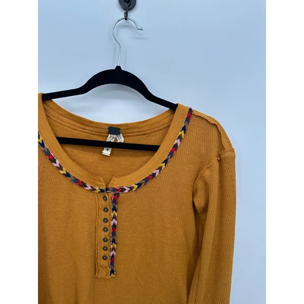 We The Free Womens Yellow‎ Thermal Knit Long Sleeve Shirt Size XS Henley Boho - Image 4