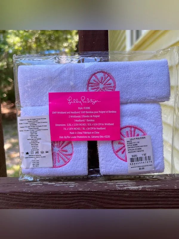 Lilly Pulitzer White/Pink Casual Activewear Set Wristbands:2 Headband:1|1 Size - Image 8